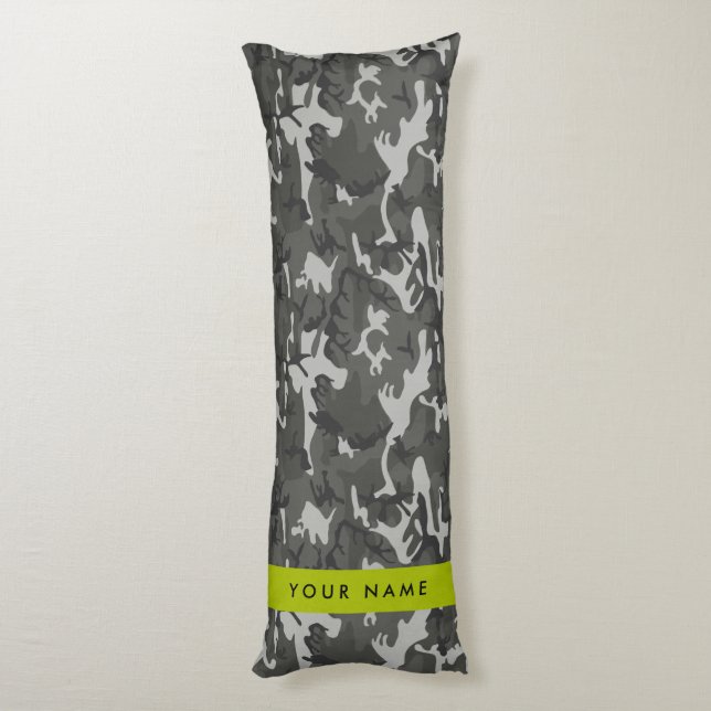 Gray Camouflage Pattern, Your name, Personalize Seitenschläferkissen (Rückseite (Vertikal))