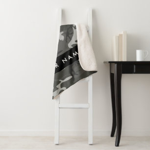 Gray Camouflage Pattern, Your name, Personalize Sherpadecke