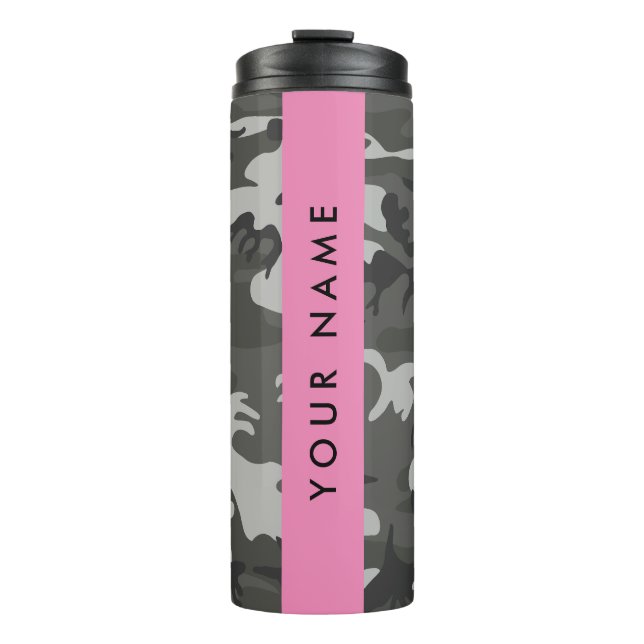 Gray Camouflage Pattern, Your name, Personalize Thermosbecher (Vorderseite)