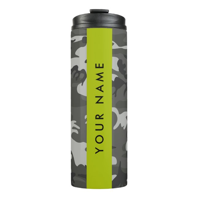 Gray Camouflage Pattern, Your name, Personalize Thermosbecher (Vorderseite)