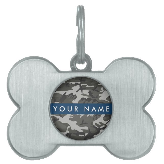 Gray Camouflage Pattern, Your name, Personalize Tiermarke (Vorderseite)