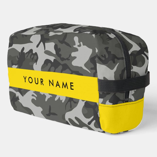 Gray Camouflage Pattern, Your name, Personalize Waschbeutel (Linke Seite)