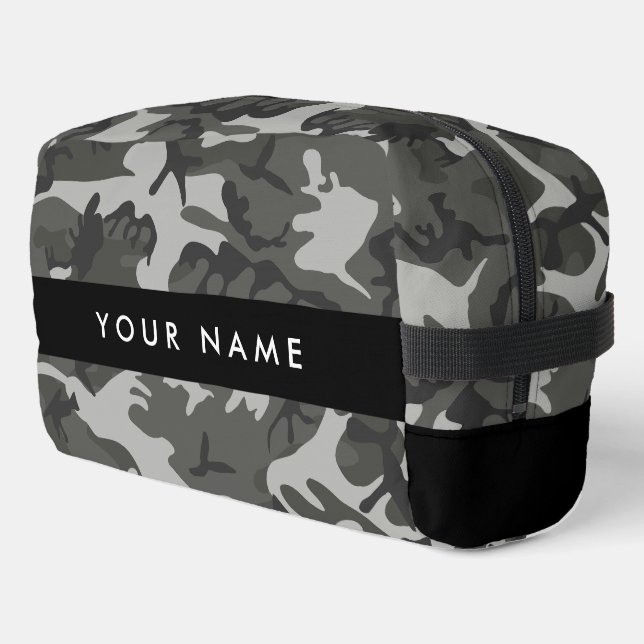 Gray Camouflage Pattern, Your name, Personalize Waschbeutel (Linke Seite)