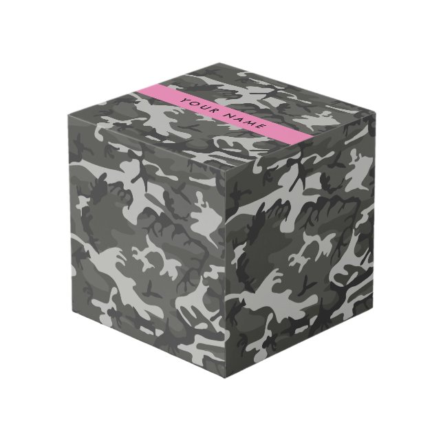 Gray Camouflage Pattern, Your name, Personalize Würfel (Vorderseite Schrägansicht)
