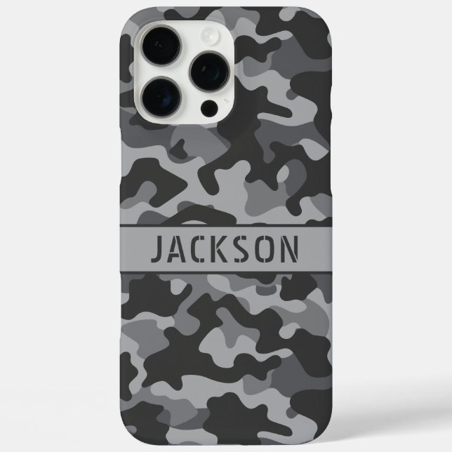 Gray Camouflage Personalized iPhone 16 Pro Max Hülle (Rückseite)