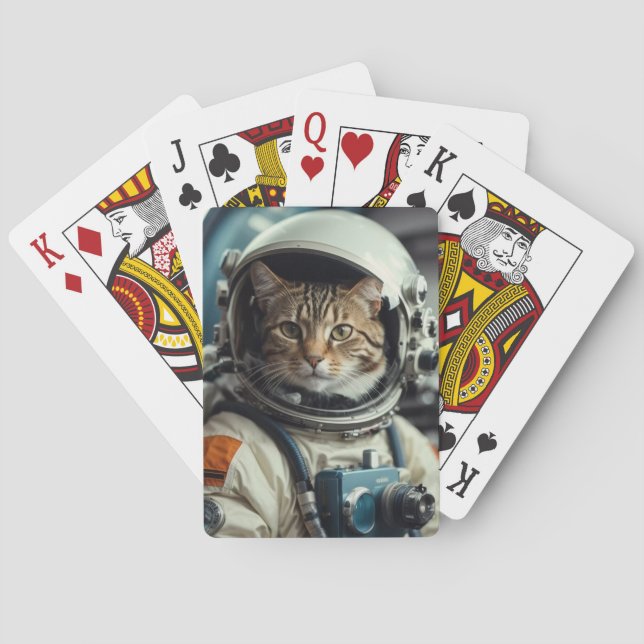 Gray Cat Astronaut im Weltraum Spielkarten (Rückseite)