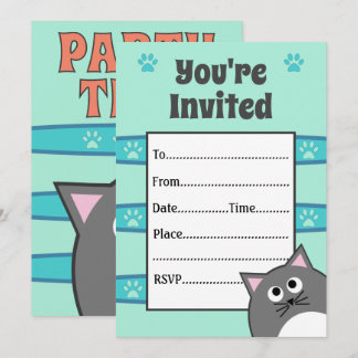 Gray Cat Birthday Party Einladung