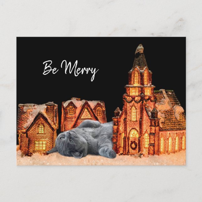 Gray Cat Christmas Postkarte (Vorderseite)
