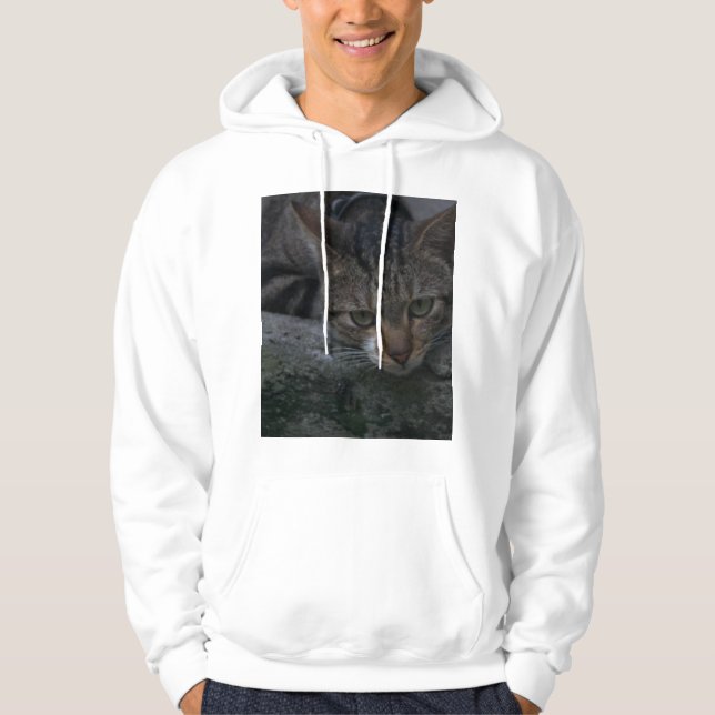 Gray Cat Looking Hoodie (Vorderseite)