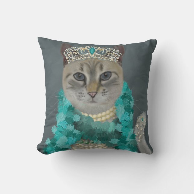 Gray Cat | Mit Glockenportrait verziert Kissen (Vorderseite)