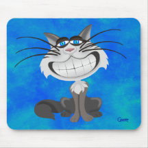 Gray Cat on Blue - Maus Pad