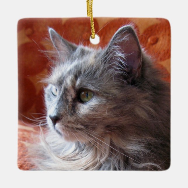 Gray Cat on Coach Keramikornament (Vorderseite)