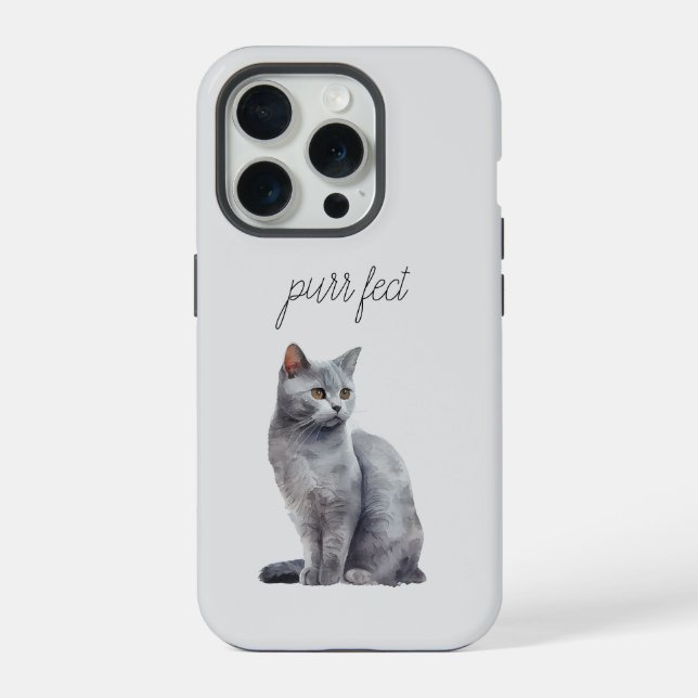 Gray Cat Purr iPhone 15 Pro Hülle (Rückseite)