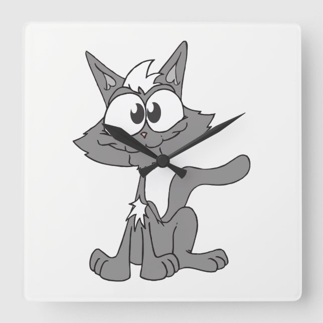 Gray Cat Quadratische Wanduhr (Vorderseite)