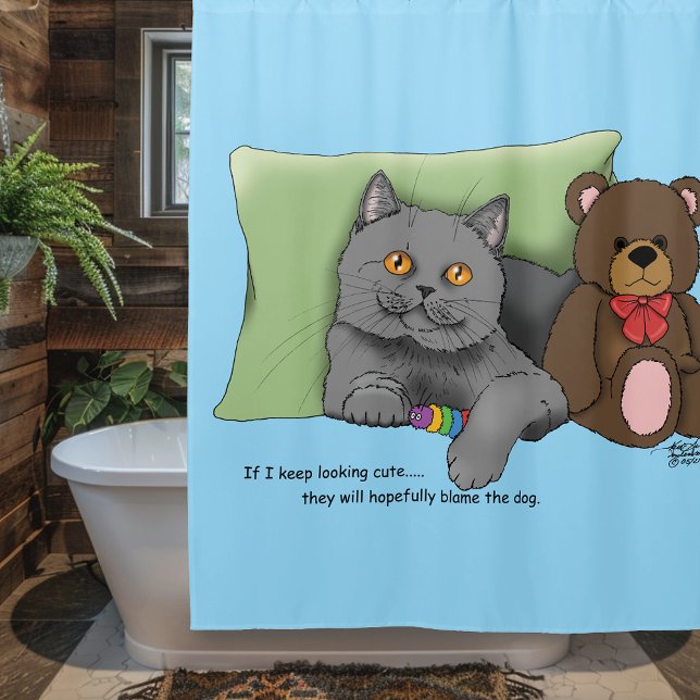 Gray Cat Teddy Bear Duschvorhang (Von Creator hochgeladen)