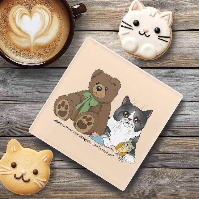 Gray Cat Teddy Bear Peach Funny Glasuntersetzer (Von Creator hochgeladen)