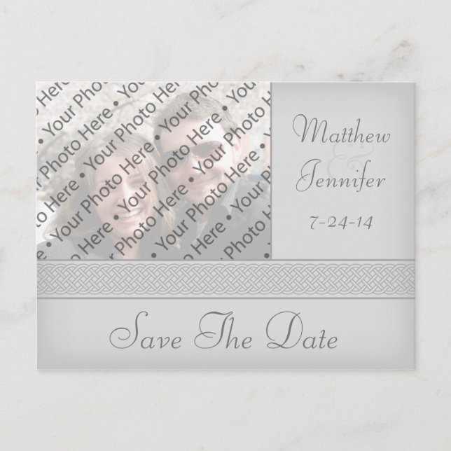 Gray Celtic Knot Foto Save the Date Postkarte (Vorderseite)