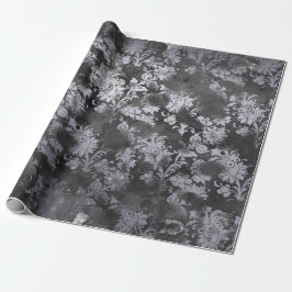Gray Cement Black Floral Grungby Shabby Geschenkpapier