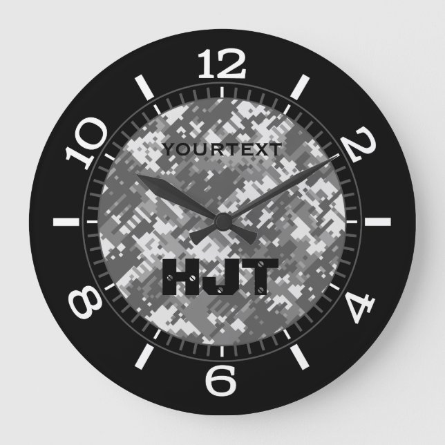 Gray Charcoal Urban Digital Camouflage Personalisi Große Wanduhr (Vorderseite)