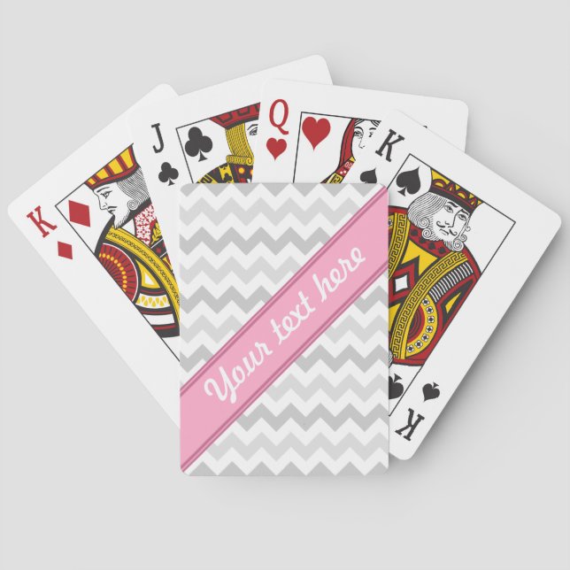 Gray Chevron Pink personalized Playing Cards Spielkarten (Rückseite)
