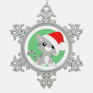 Gray Christmas Kitty Ornament