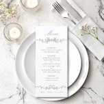 Gray Classic Bloral Border Wedding Menükarte<br><div class="desc">Elegantes,  graues,  blumengeschmücktes Hochzeitsmenü mit blumengeschmücktem Wappen und Monogramm auf der Rückseite. Für eine weiter gehende Anpassung dieses Designs klicken Sie bitte auf die Schaltfläche "DESIGN TOOL" oben!</div>
