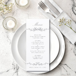 Gray Classic Bloral Border Wedding Menükarte