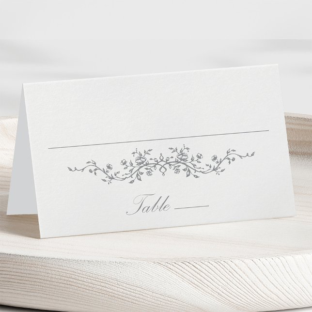 Gray Classic Floral Wedding Platzkarte (Von Creator hochgeladen)