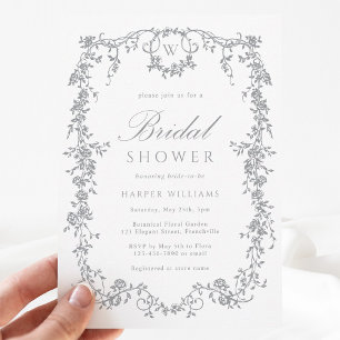 Gray Classic French Floral Brautparty Einladung