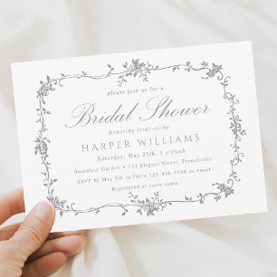 Gray Classic French Floral Brautparty Einladung