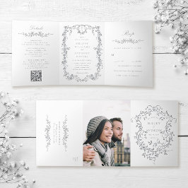 Gray Classic French Viktorianisch Floral Wedding Dreifach Gefaltete Einladung