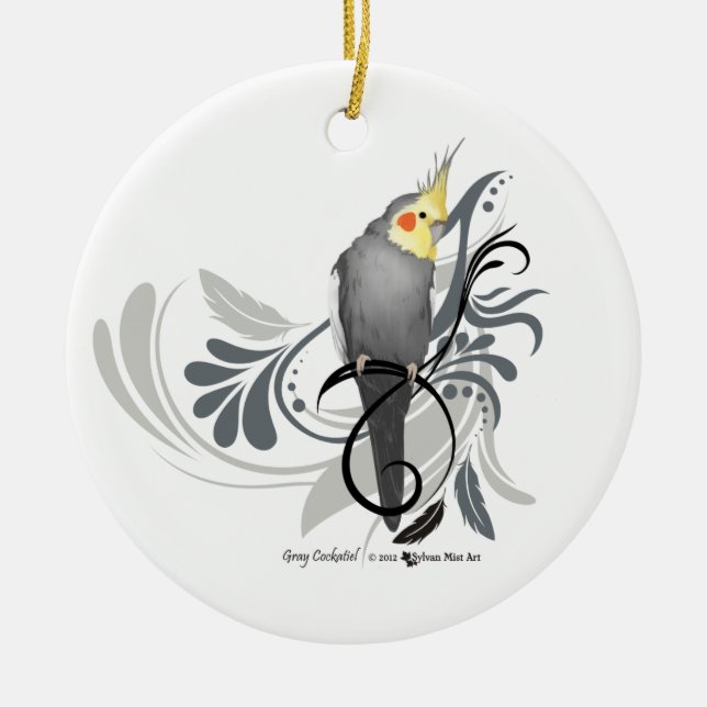Gray Cockatiel Keramik Ornament (Vorne)