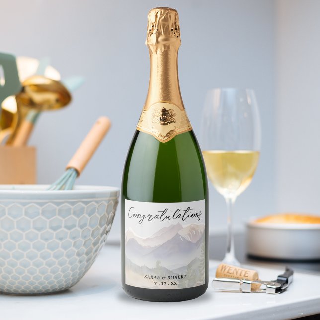 Gray Colorado Mountain Wedding (Grey Colorado Mountain Wedding Sparkling Wine Label)