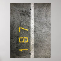 Gray concrete floor with 197 print