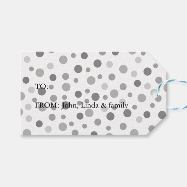 Gray Confetti Dots Geschenkanhänger (Vorderseite (Horizontal))