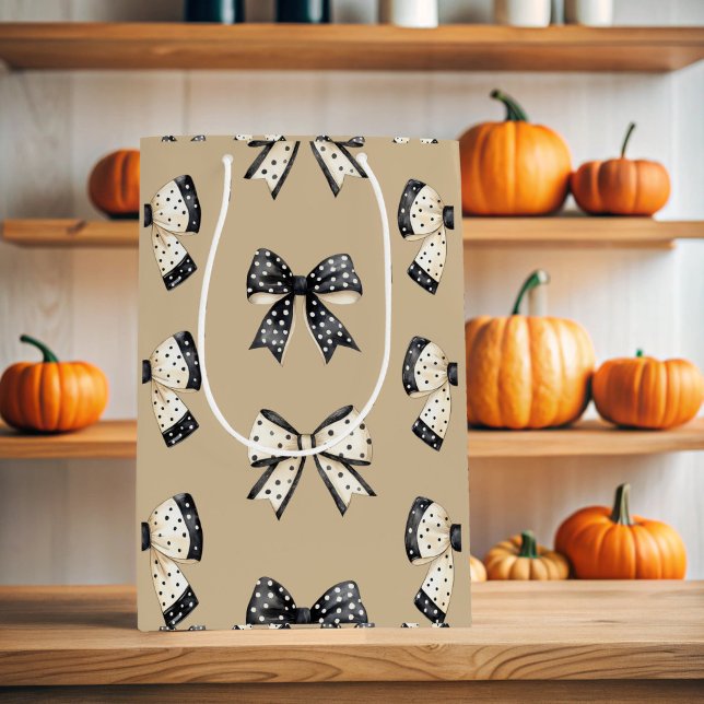 Gray Coquette Halloween Bow Mittlere Geschenktüte (Beige Halloween Coquette Bow Gift Bag)