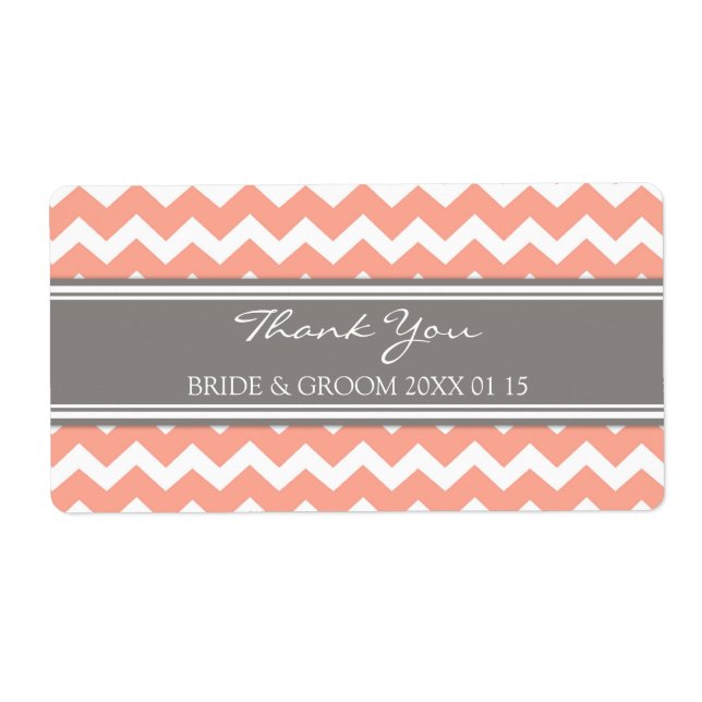 Gray Coral Chevron Étiquettes de mariage (Devant)