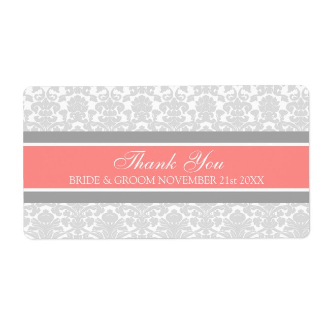 Gray Coral Damask Wedding Labels (Vorne)