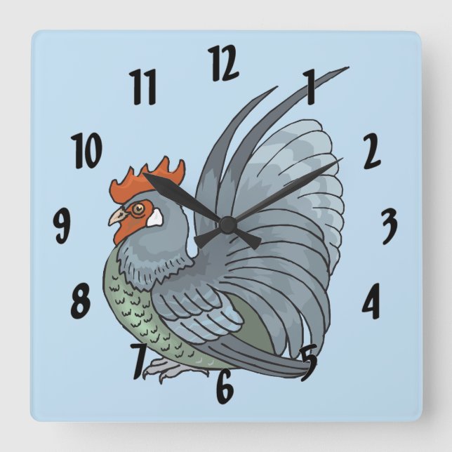 Gray Country Rooster Quadratische Wanduhr (Vorderseite)