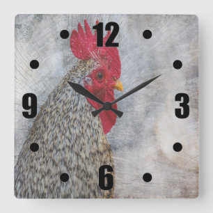 Gray Country Rooster Quadratische Wanduhr