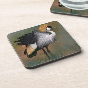 Gray Crowned Crane Bird Beverage Coaster Getränkeuntersetzer