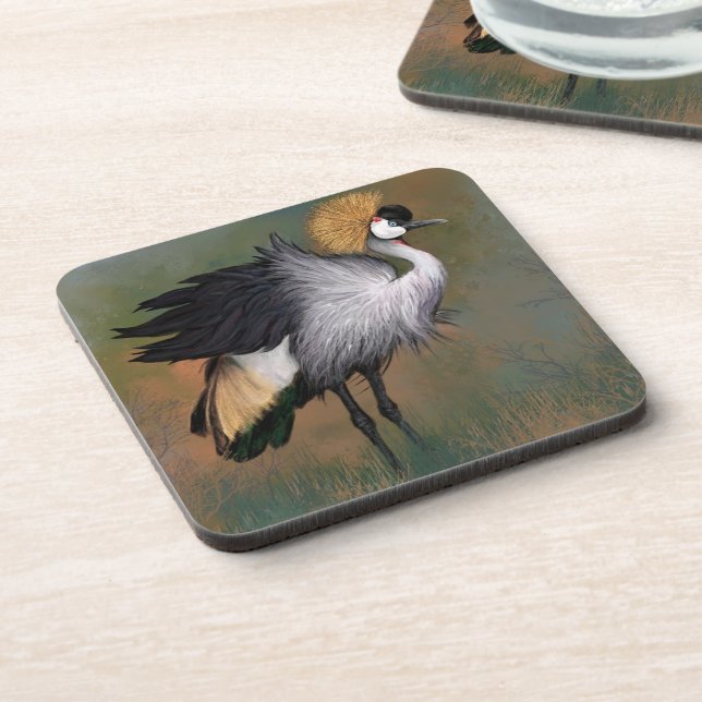 Gray Crowned Crane Bird Beverage Coaster Getränkeuntersetzer (Linke Seite)