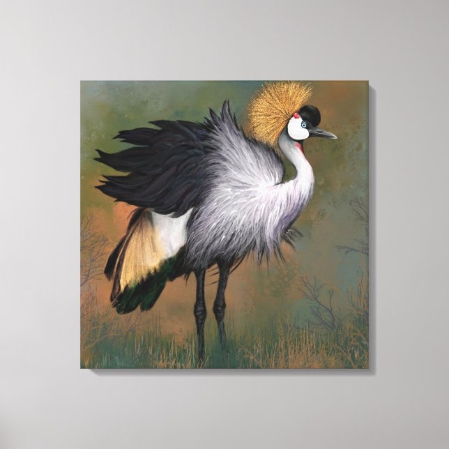 Gray Crowned Crane Bird Canvas Print Leinwanddruck (Vorderseite)