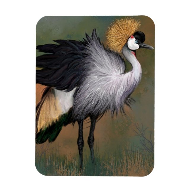Gray Crowned Crane Bird Magnet (Vertikal)