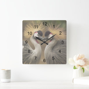Gray Crowned Crane Liebe Quadratische Wanduhr