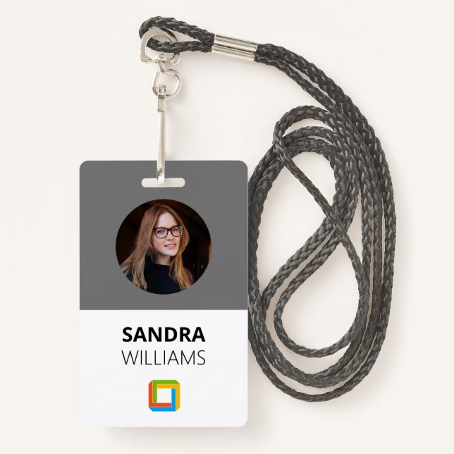 Gray Custom Employee ID für Unternehmen Ausweis (Vorderseite mit Schlüsselband)
