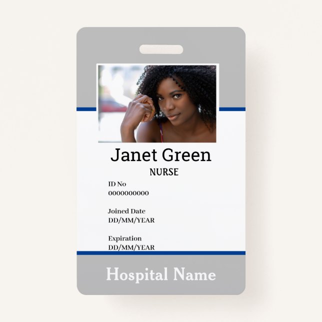 Gray Custom Employee Nurse Doctor ID Foto Ausweis (Vorderseite)