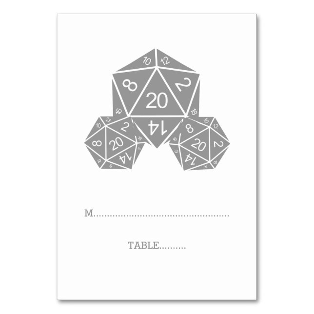 Gray D20 Dice-Platzkarte Tischnummer (Vorderseite)