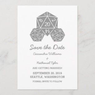 Gray D20 Dice Save the Date einladen Einladung