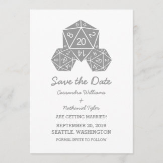 Gray D20 Dice Save the Date einladen Einladung